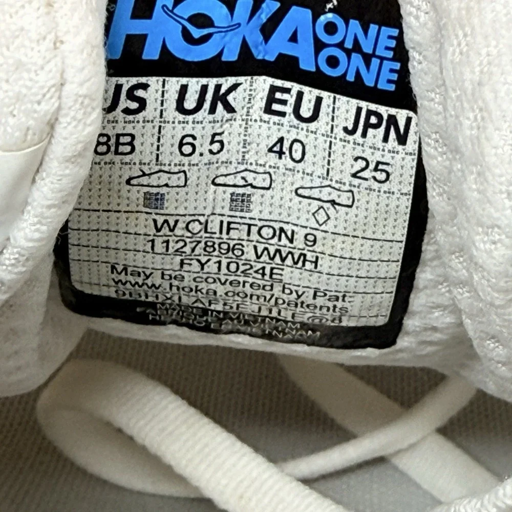 HOKA Clifton 9 Women's Size 8 B White Running Shoes 1127896 WWH Sneakers